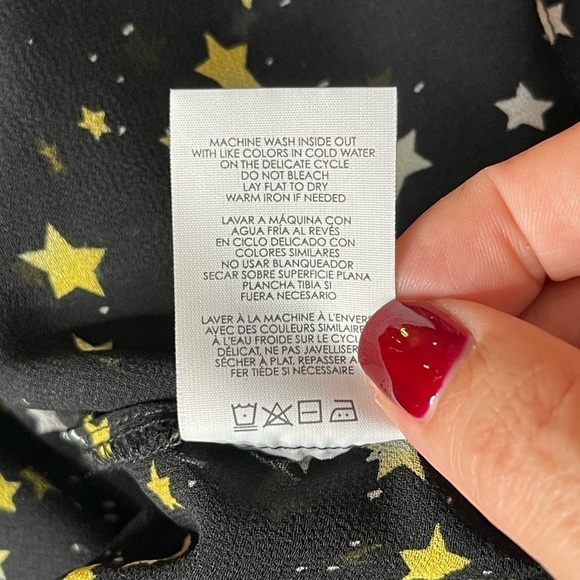 Cabi whimsical Sheer Button Down Blouse Black w Yellow & White Stars Size S - Picture 8 of 8